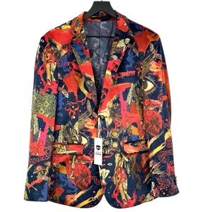 William‎ David Blazer Mens Large Funky Print Trippy Skulls Lady Eyeballs Shrooms